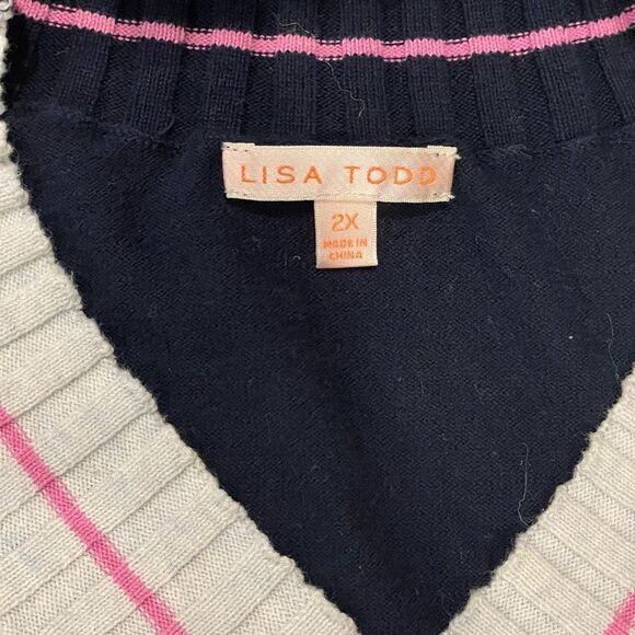 Lisa Todd Borderline Sweater Large Grey Blue Navy Ice Navy Luxury Cotton 2X - Picture 9 of 11